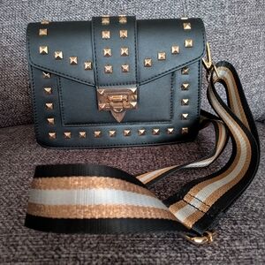 Studded Black and Gold Crossbody Bag